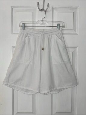 Cotton Natural White 100% Cotton A-Line Bermuda High Waist Shorts